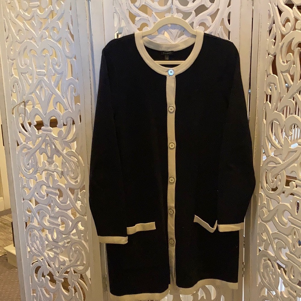 Talbots navy / cream sweater jacket